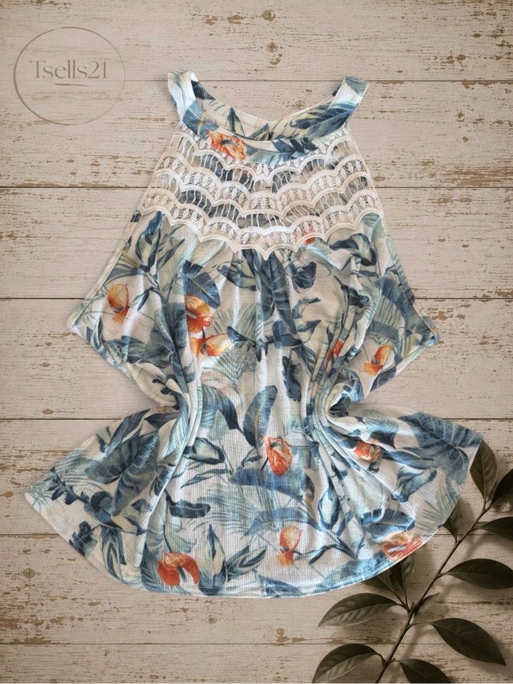 Island Shores Tropical Lace Halter Top - Size XL